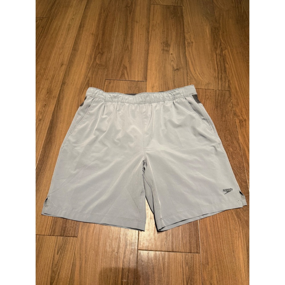 Speedo Mens Gray Athletic Training Shorts Large Zipper Pocket RN36543